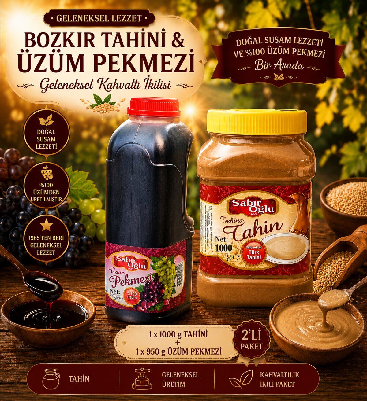 SABIROĞLU BOZKIR TAHİNİ 1000 GR & SABIROĞLU ÜZÜM PEKMEZİ 950 GR