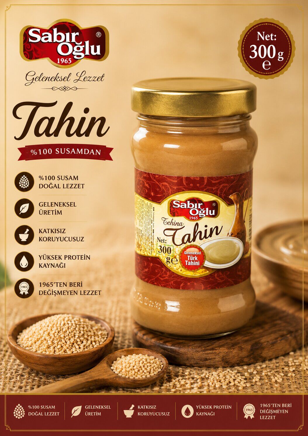 SABIROĞLU BOZKIR TAHİNİ NET 300 GR KAVANOZ