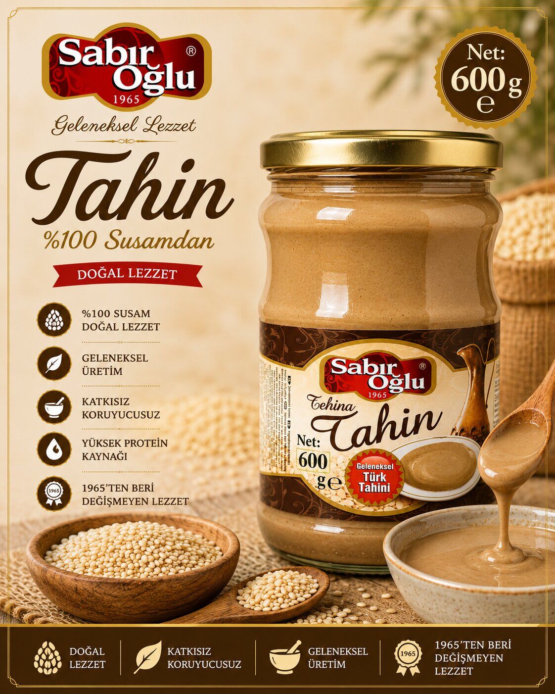 SABIROĞLU BOZKIR TAHİNİ NET 600 GR KAVANOZ