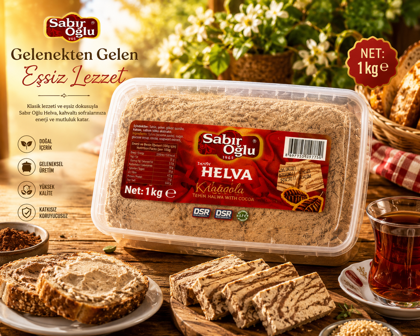 SABIROĞLU KAKAOLU BLOK HELVA 1000 GR