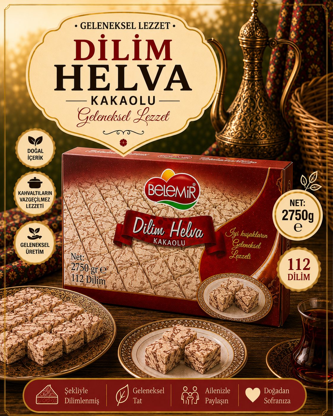 BELEMİR KAKAOLU DİLİM HELVA 2750 GR