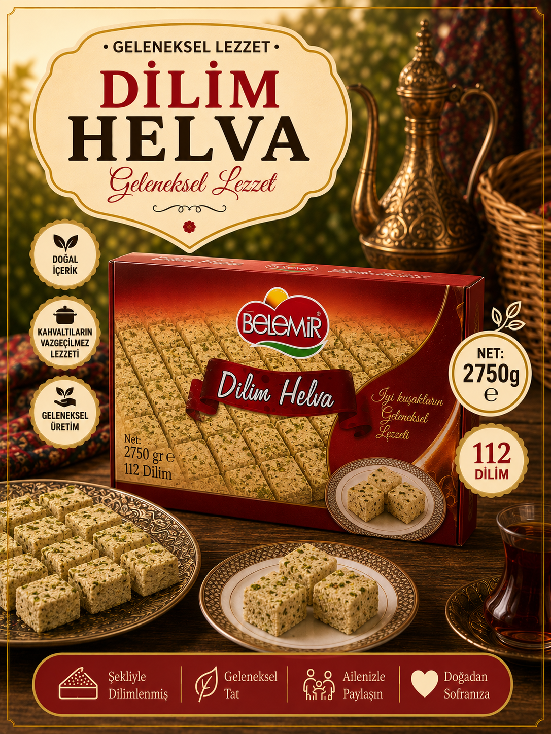 BELEMİR FISTIKLI DİLİM HELVA 2750 GR