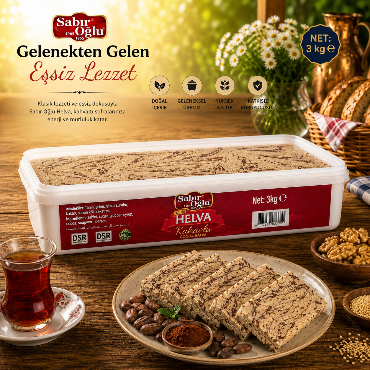 SABIROĞLU KAKAOLU BLOK HELVA 3000 GR