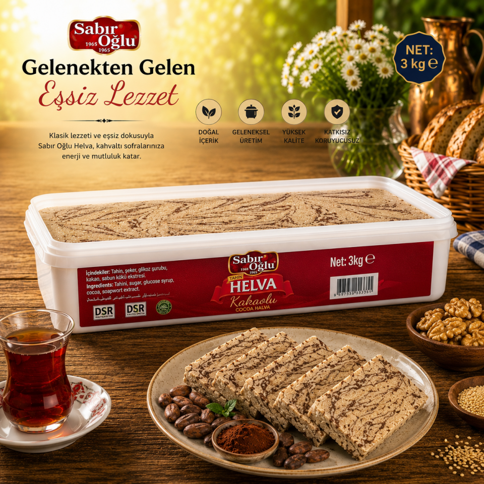 SABIROĞLU KAKAOLU BLOK HELVA 3000 GR