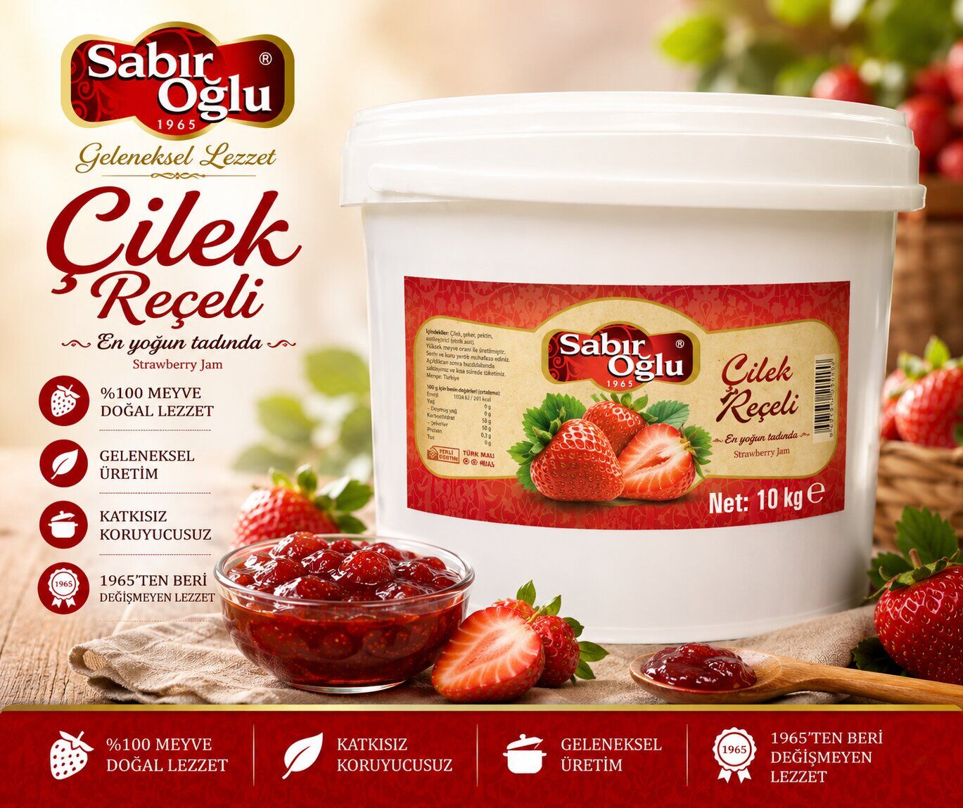 SABIROĞLU ÇİLEK REÇELİ NET 10 KG