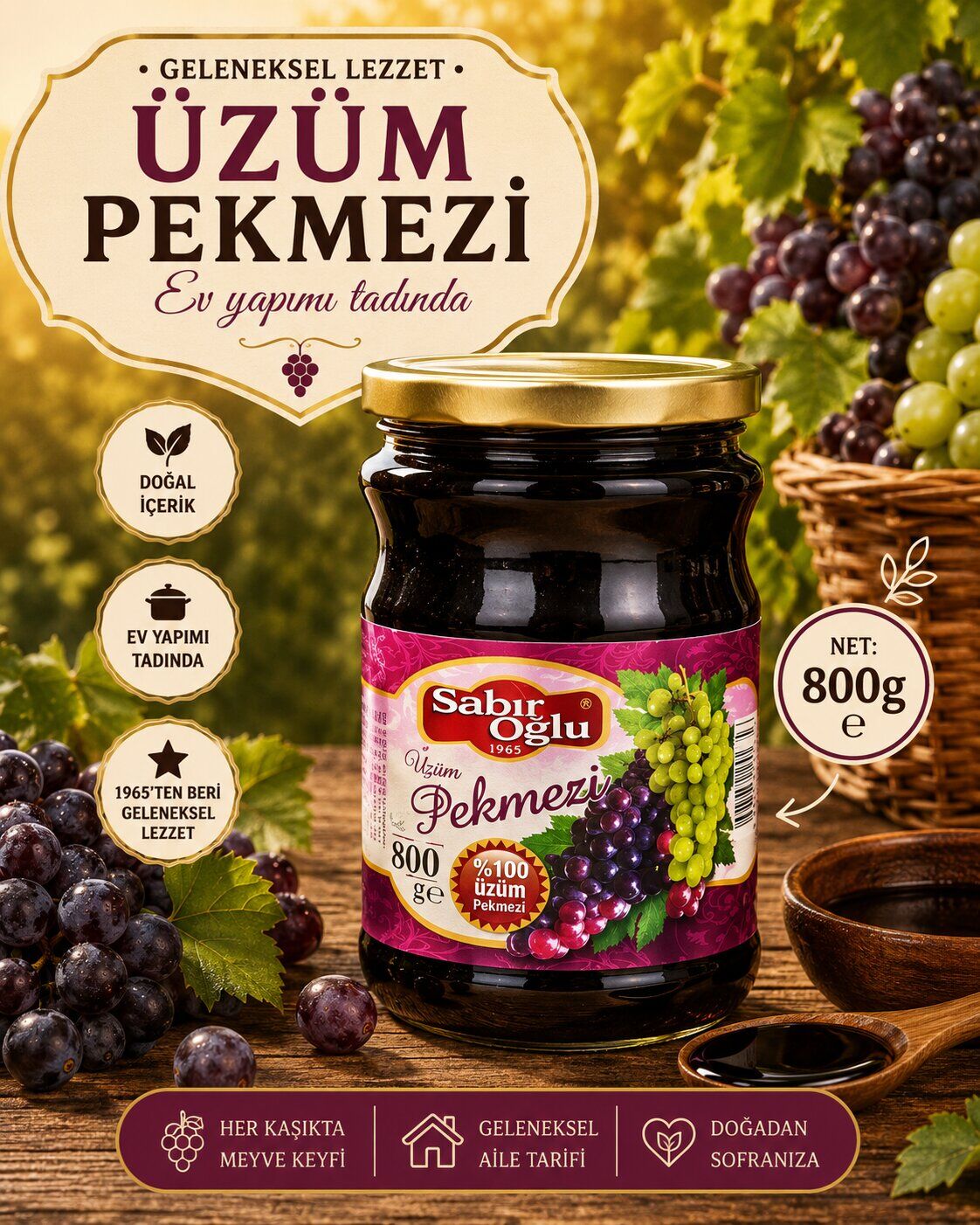 SABIROĞLU ÜZÜM PEKMEZİ NET 800 GR KAVANOZ