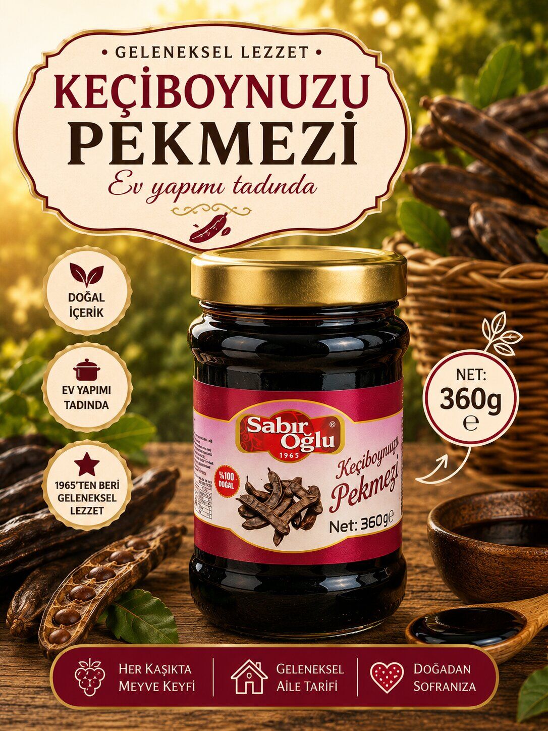 SABIROĞLU HARNUP PEKMEZİ NET 360 GR KAVANOZ