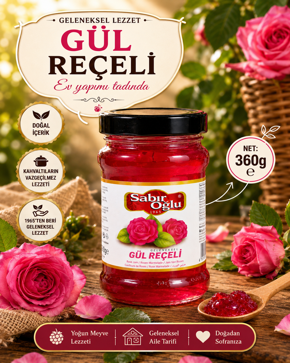 SABIROĞLU GÜL REÇELİ NET 360 GR KAVANOZ