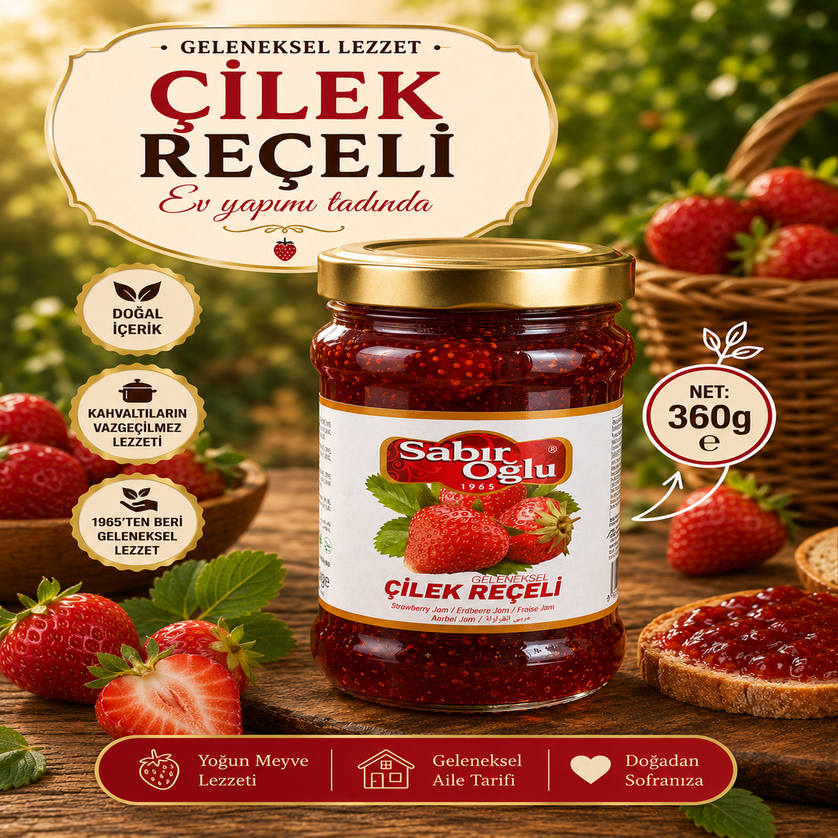 SABIROĞLU ÇİLEK REÇELİ NET 360 GR KAVANOZ