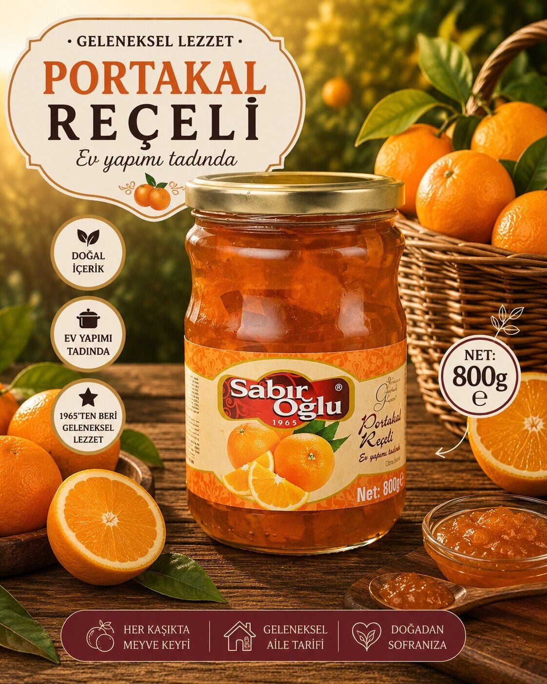 SABIROĞLU PORTAKAL REÇELİ NET 800 GR KAVANOZ