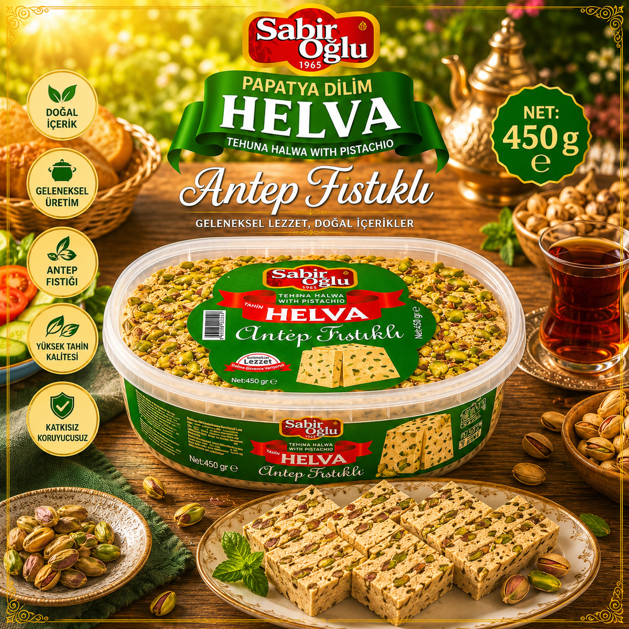 SABIROĞLU FISTIKLI PAPATYA HELVA 450 GR