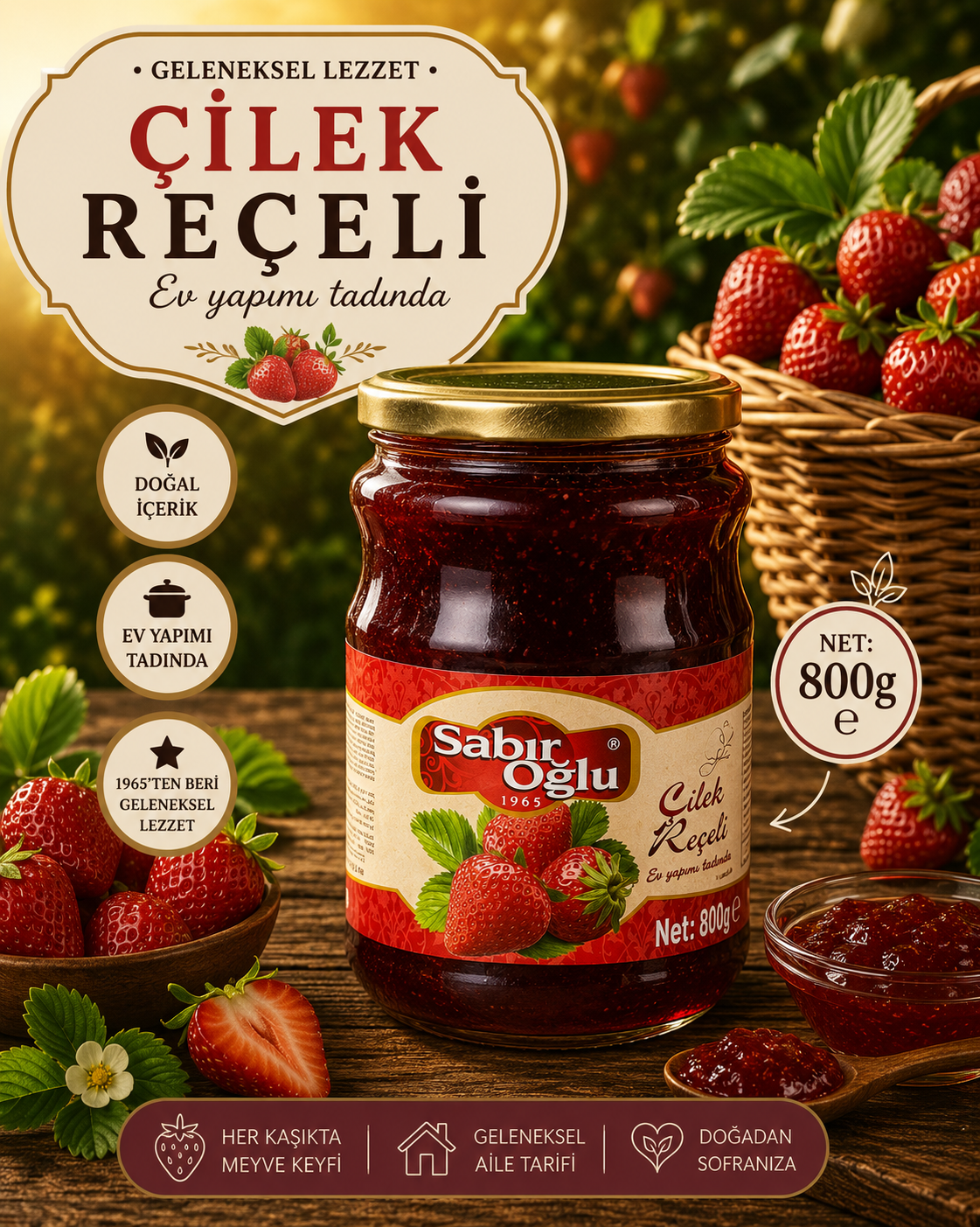SABIROĞLU ÇİLEK REÇELİ NET 800 GR KAVANOZ
