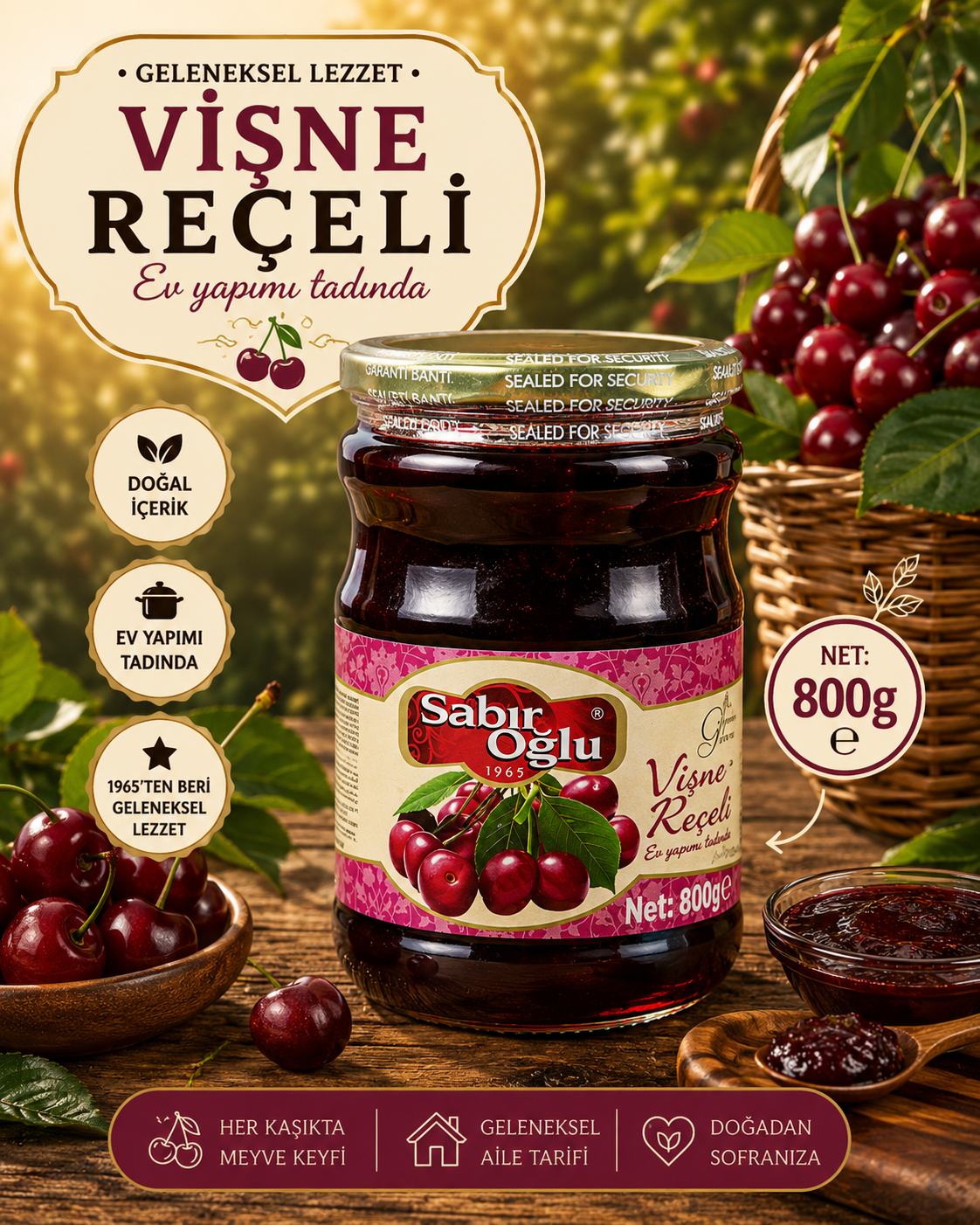 SABIROĞLU VİŞNE REÇELİ NET 800 GR KAVANOZ