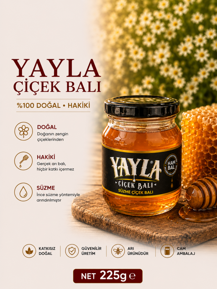 Yayla Çiçek Balı 225 g – Ham Bal (Süzme Çiçek Balı)