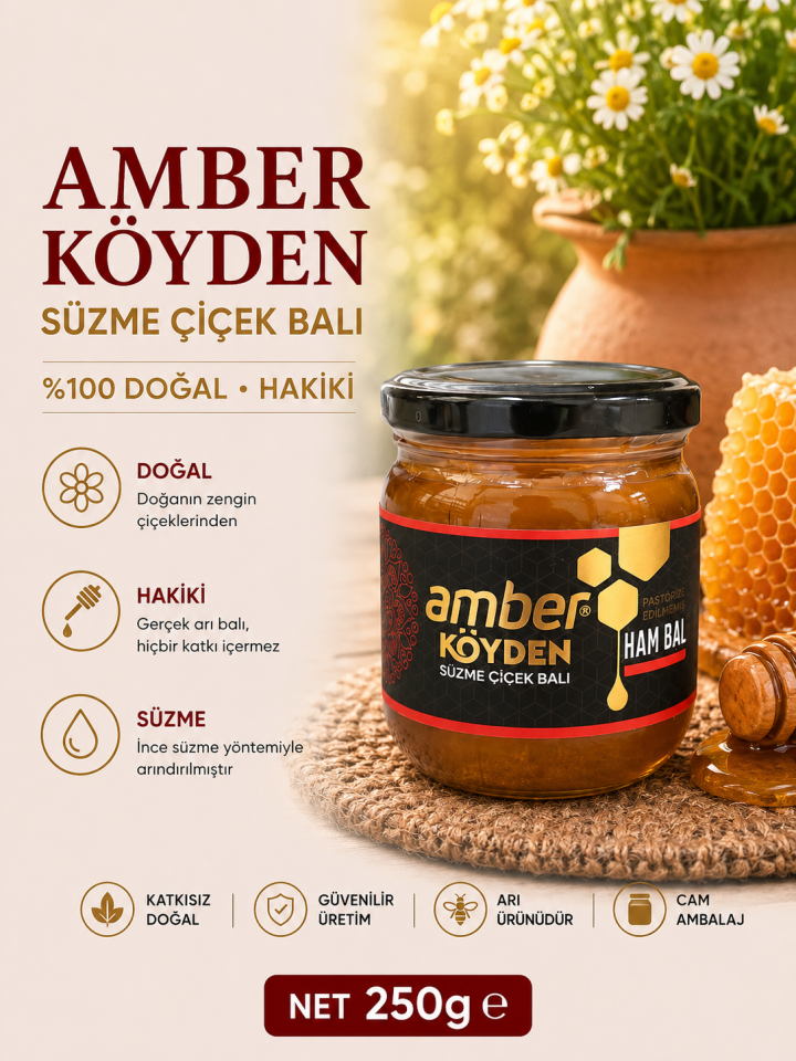 Amber Köyden Ham Bal Süzme Çiçek Balı 250 g
