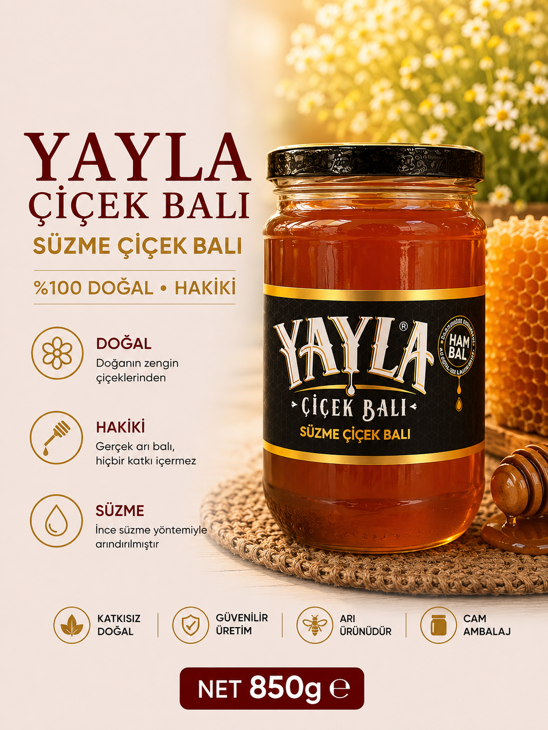 Yayla Süzme Çiçek Balı 850 g