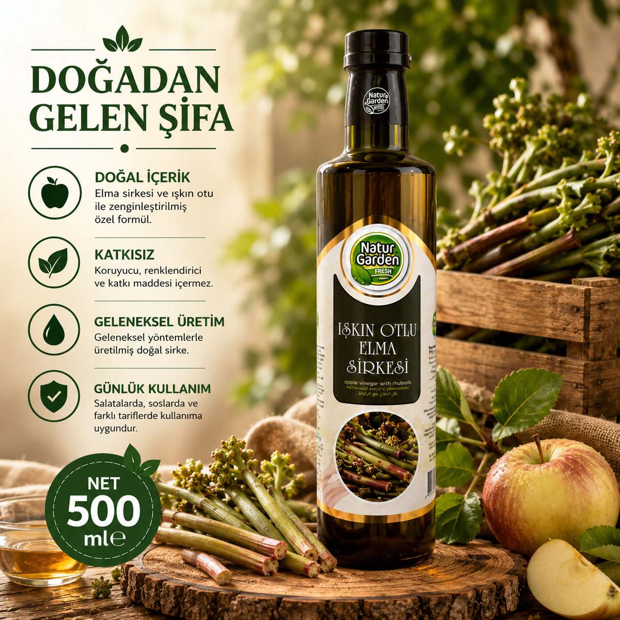 Natur Garden Fresh Işkın Otlu Elma Sirkesi – 500 ml