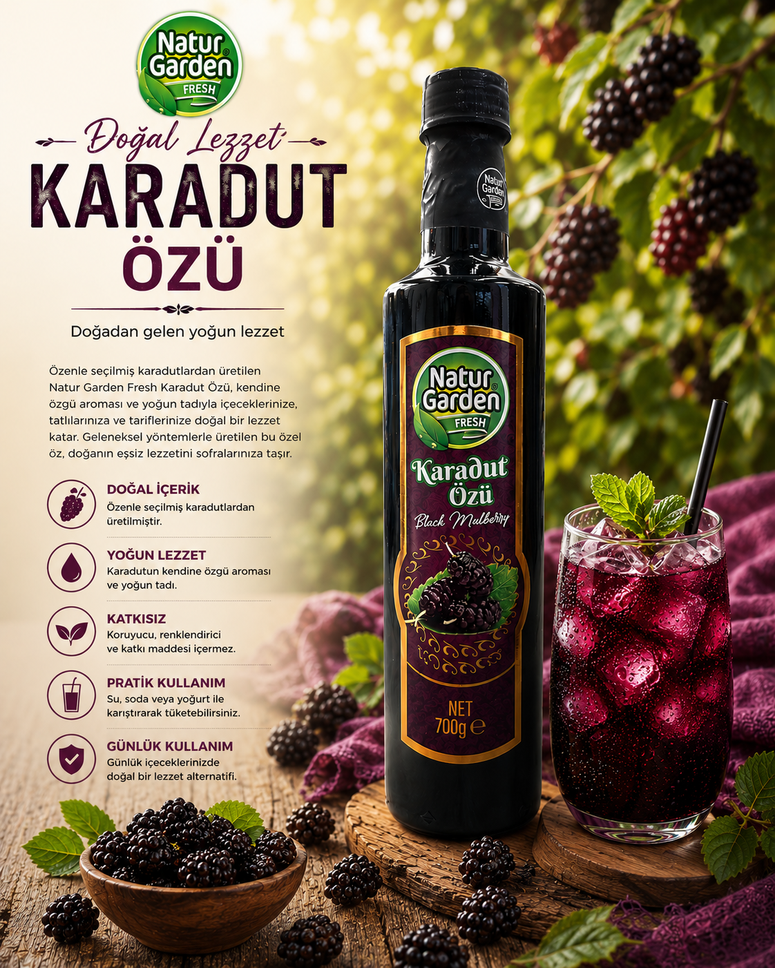 Natur Garden Fresh Karadut Özü 700 g